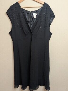 Coldwater Creek Black Sequin Embellished V-Neck Dress Plus Size 22W LBD